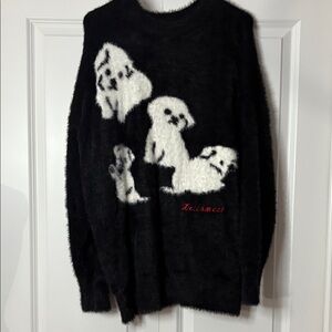 SHEIN Black Fuzzy Sweater with White Dog Design size XL